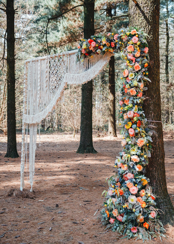 Whimsical woodland floral wedding inspiration with macrame details