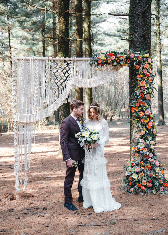 Whimsical woodland floral wedding inspiration with macrame details
