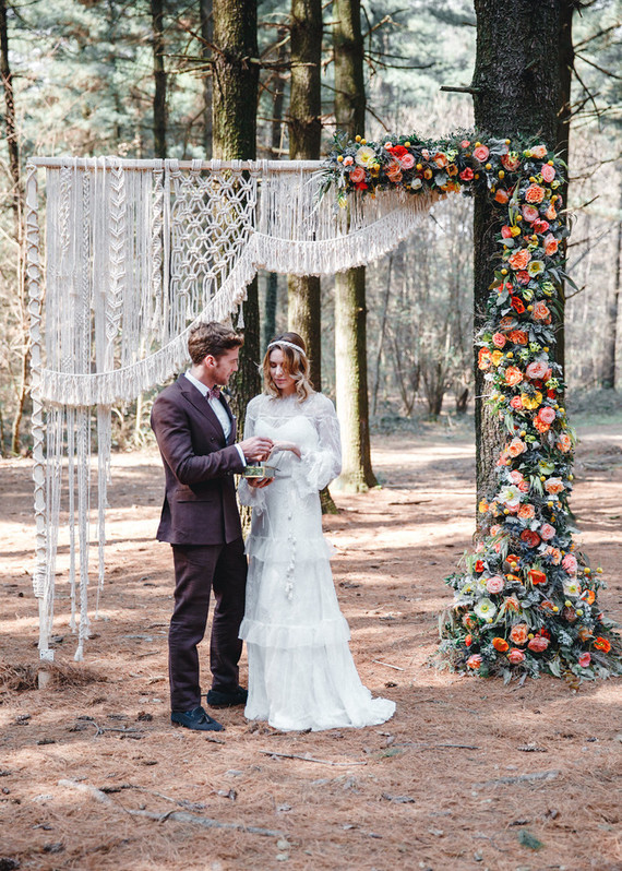 Whimsical woodland floral wedding inspiration with macrame details