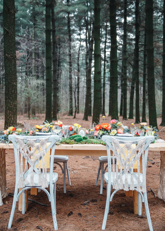 Whimsical woodland floral wedding inspiration with macrame details