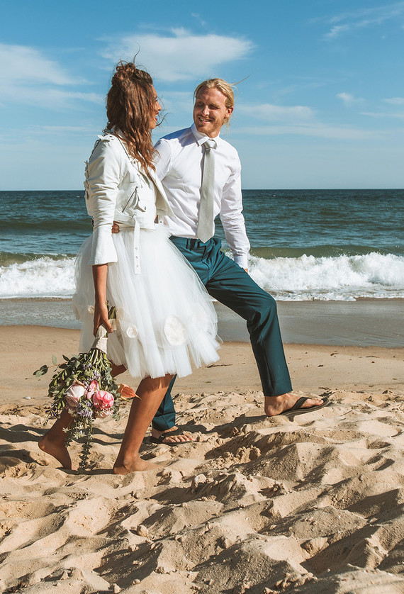 Surf inspired beach wedding in Montauk with the world's cutest dress
