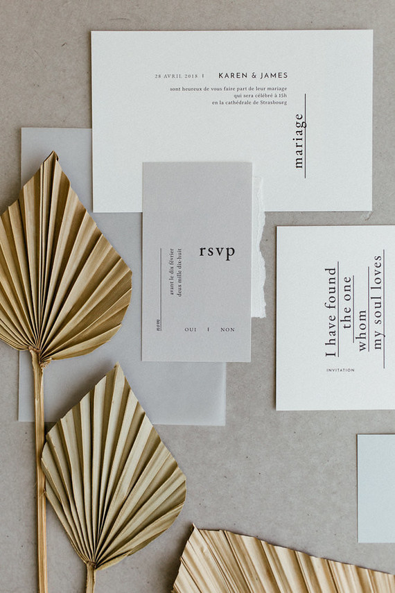 Modern french tropical wedding installation with dried flowers