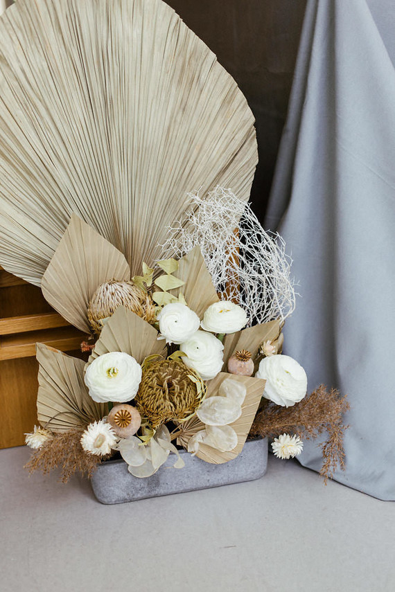 Modern french tropical wedding ideas with dried flowers