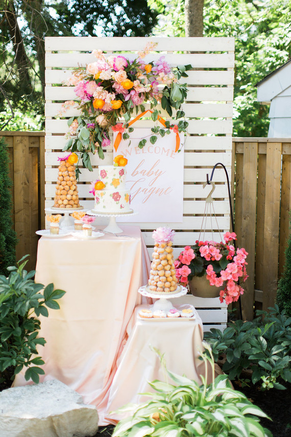 Floral feminine backyard baby shower