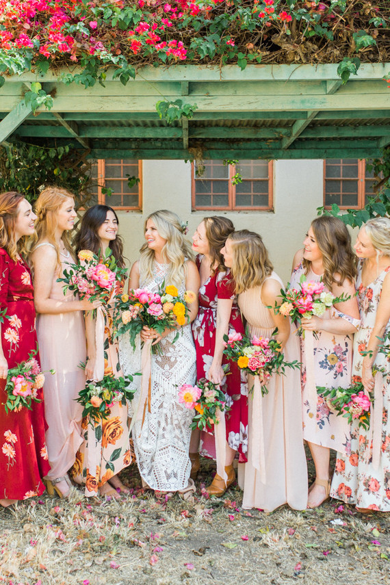 Mixed floral bridesmaid dresses