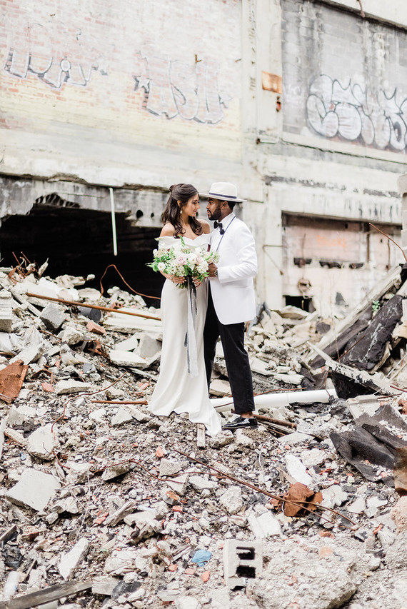 Packard Plant in Detroit wedding editorial
