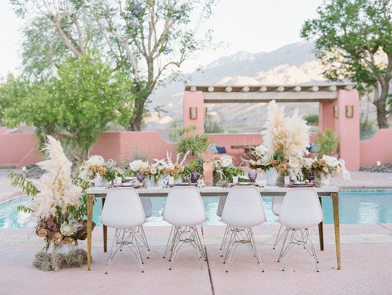 An all pink Palm Springs wedding (and venue!) with copper and pampas grass Inspiration