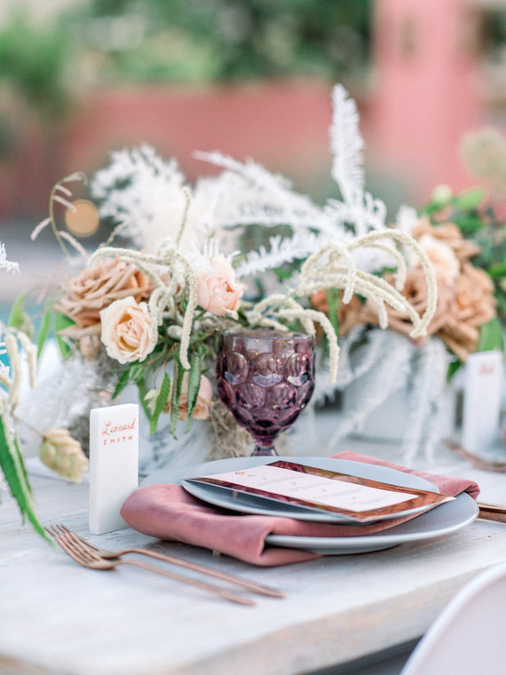 An all pink Palm Springs wedding (and venue!) with copper and pampas grass