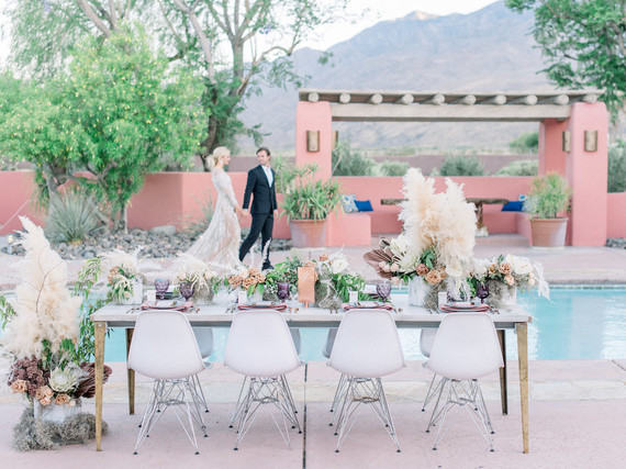 An all pink Palm Springs wedding (and venue!) with copper and pampas grass