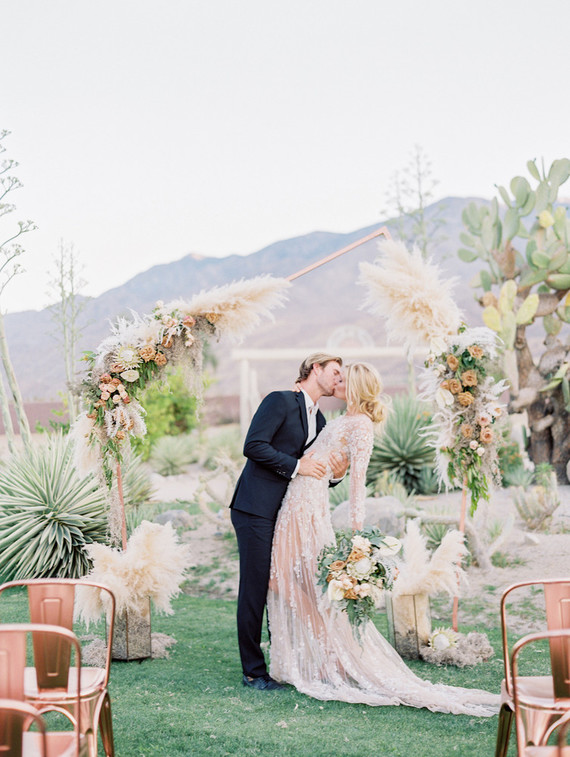 An all pink Palm Springs wedding (and venue!) with copper and pampas grass