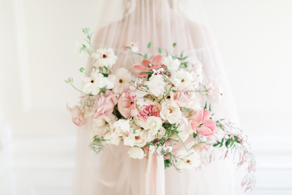 A stunning bridal editorial with a giant pink camellia tree