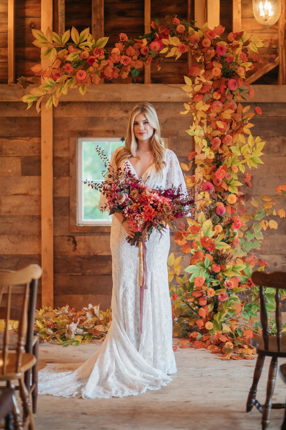 Autumn barn wedding in the Catskills with amazing florals