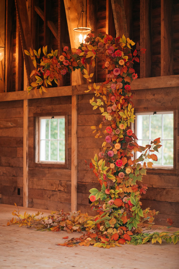 Autumn barn wedding in the Catskills with amazing florals