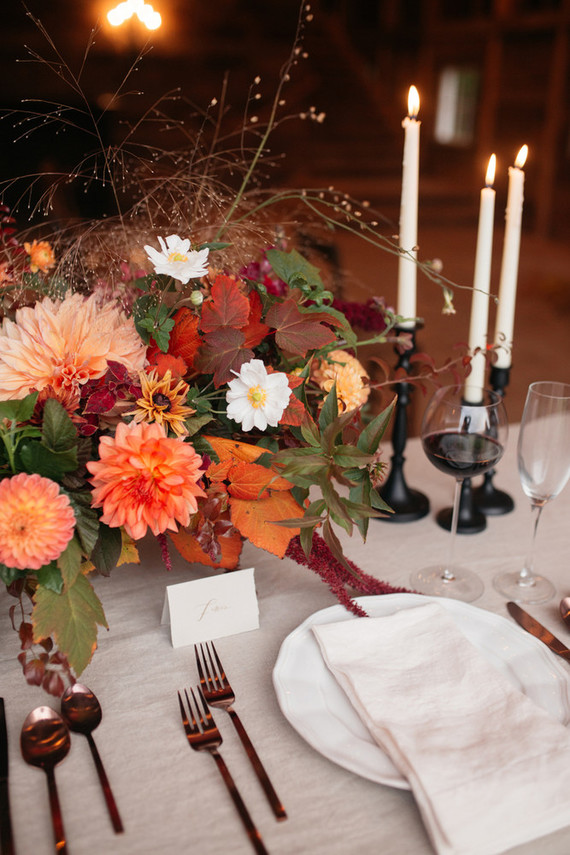 Autumn barn wedding in the Catskills with amazing florals