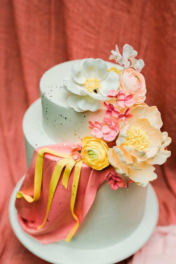 Ultra colorful wedding design inspired by Indian floral garlands and Day of the Dead