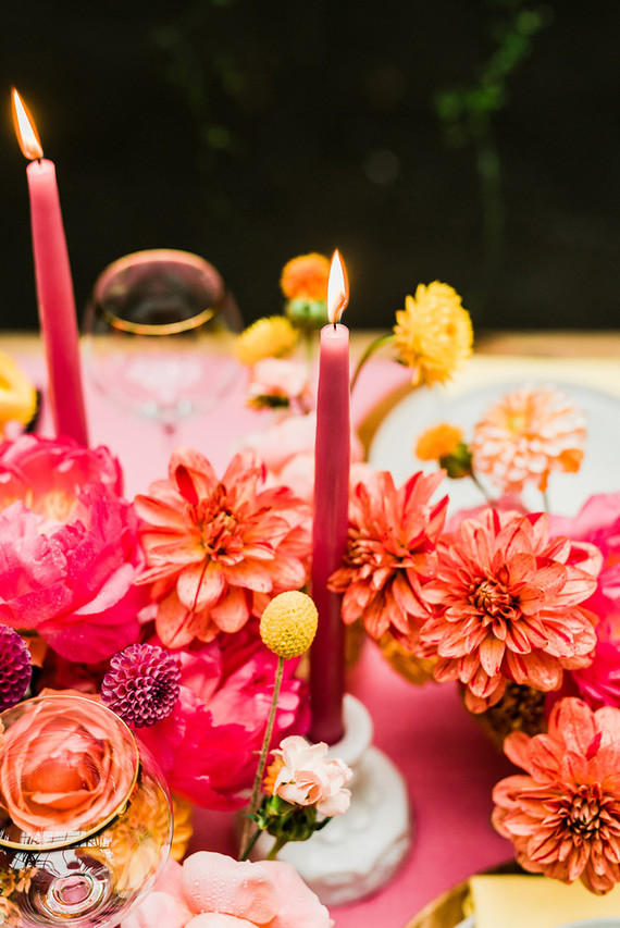 Ultra colorful wedding design inspired by Indian floral garlands and Day of the Dead