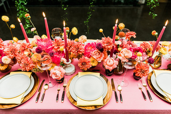 Ultra colorful wedding design inspired by Indian floral garlands and Day of the Dead Inspiration