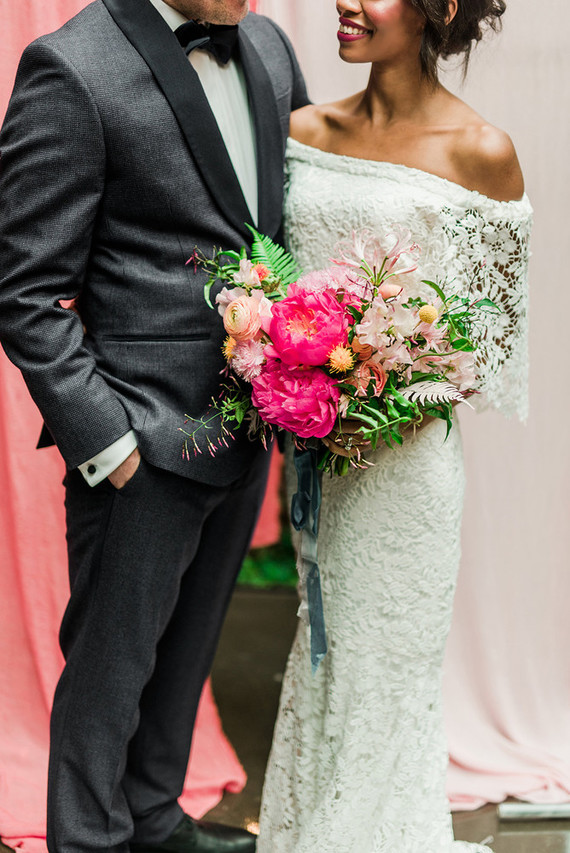 Ultra colorful wedding design inspired by Indian floral garlands and Day of the Dead