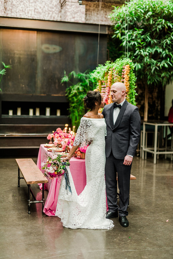 Ultra colorful wedding design inspired by Indian floral garlands and Day of the Dead