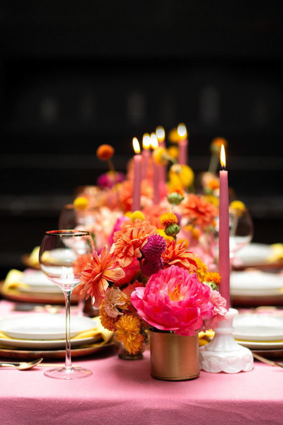 Ultra colorful wedding design inspired by Indian floral garlands and Day of the Dead