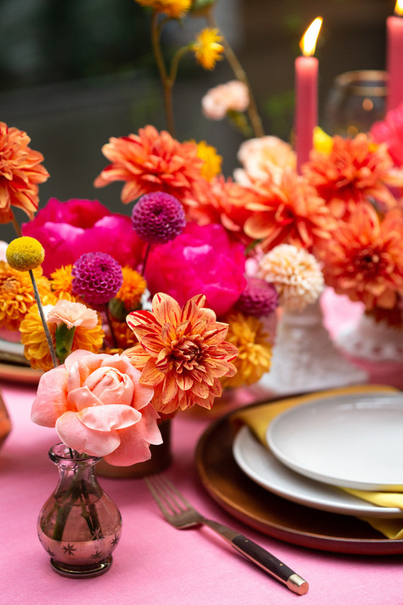 Ultra colorful wedding design inspired by Indian floral garlands and Day of the Dead Inspiration