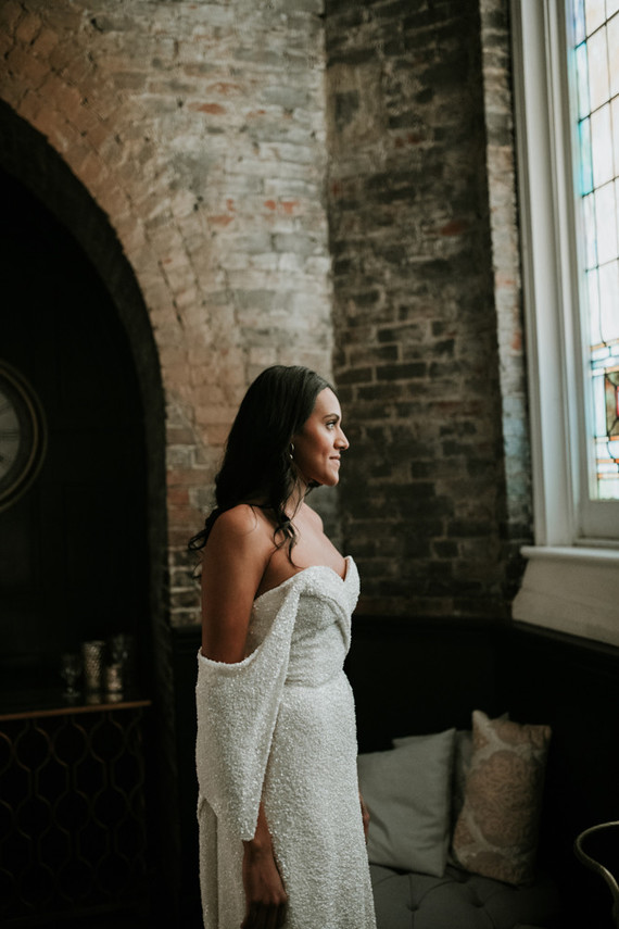 All white urban winter wedding in Cincinnati