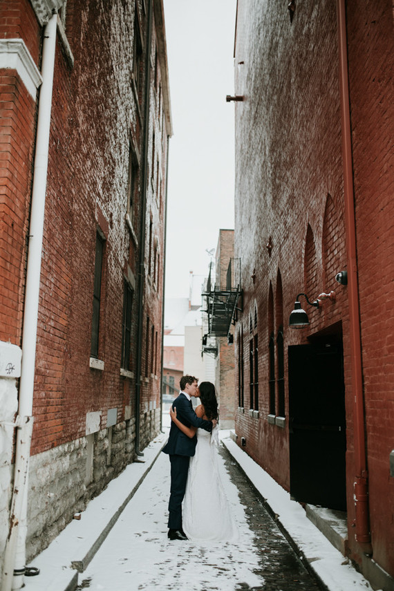 All white urban winter wedding in Cincinnati