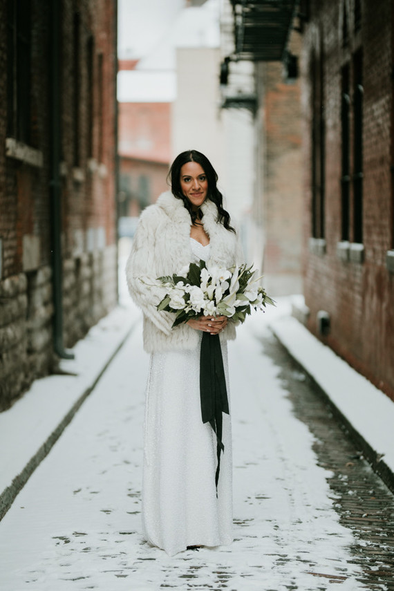 All white urban winter wedding in Cincinnati