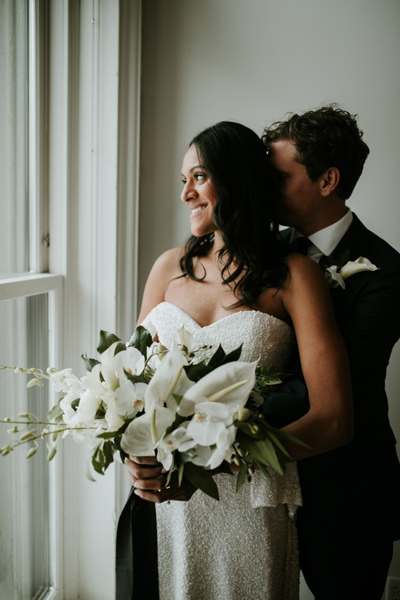 All white urban winter wedding in Cincinnati
