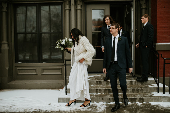 All white urban winter wedding in Cincinnati