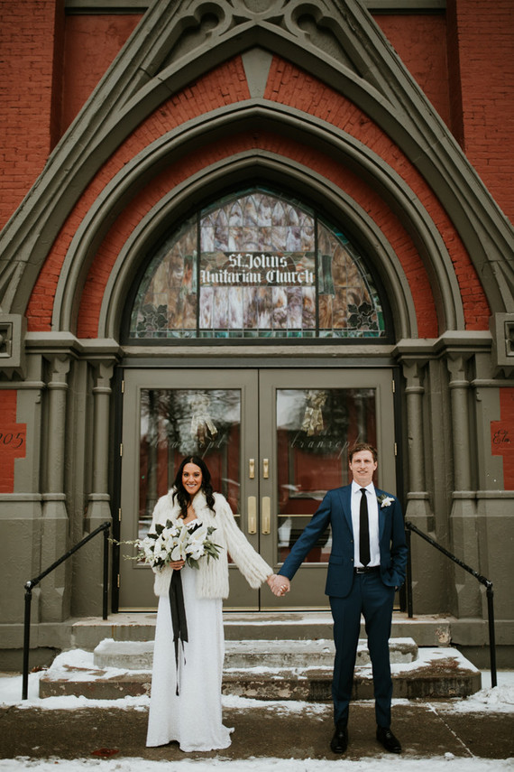 All white urban winter wedding in Cincinnati