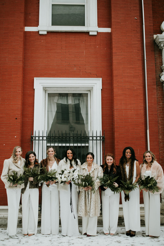 All white urban winter wedding in Cincinnati