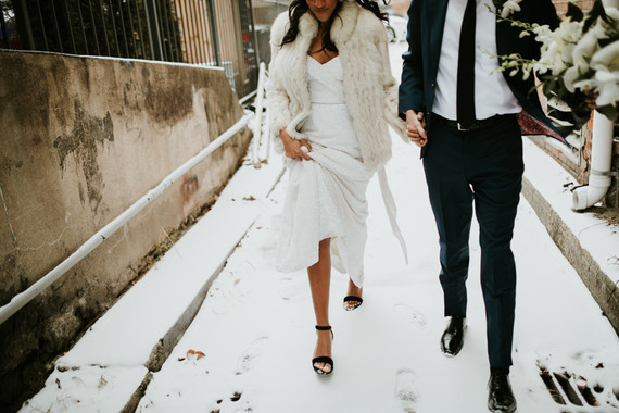 All white urban winter wedding in Cincinnati