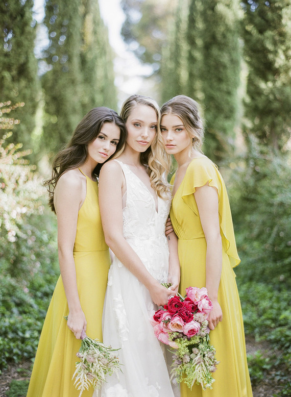 Lemon yellow bridesmaid dresses