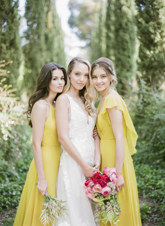 Lemon yellow bridesmaid dresses for spring