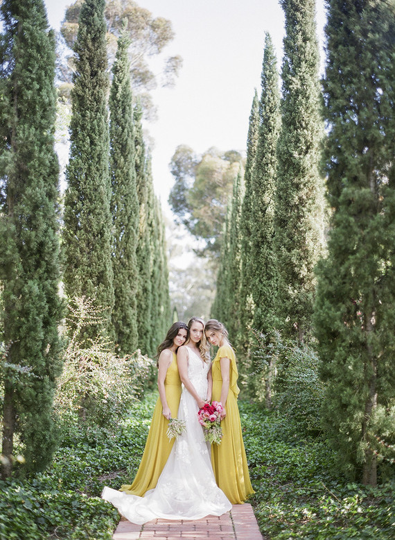 Garden editorial with yellow bridesmaid dresses