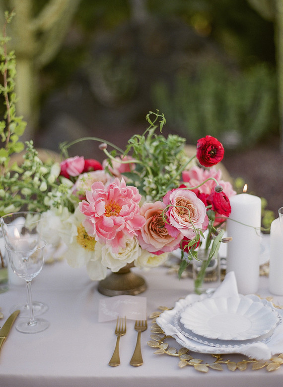 Peonies and cactus in a spring wedding