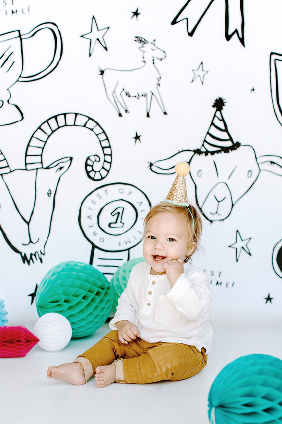 Greatest of All Time (G.O.A.T.) first birthday cake smash session Inspiration