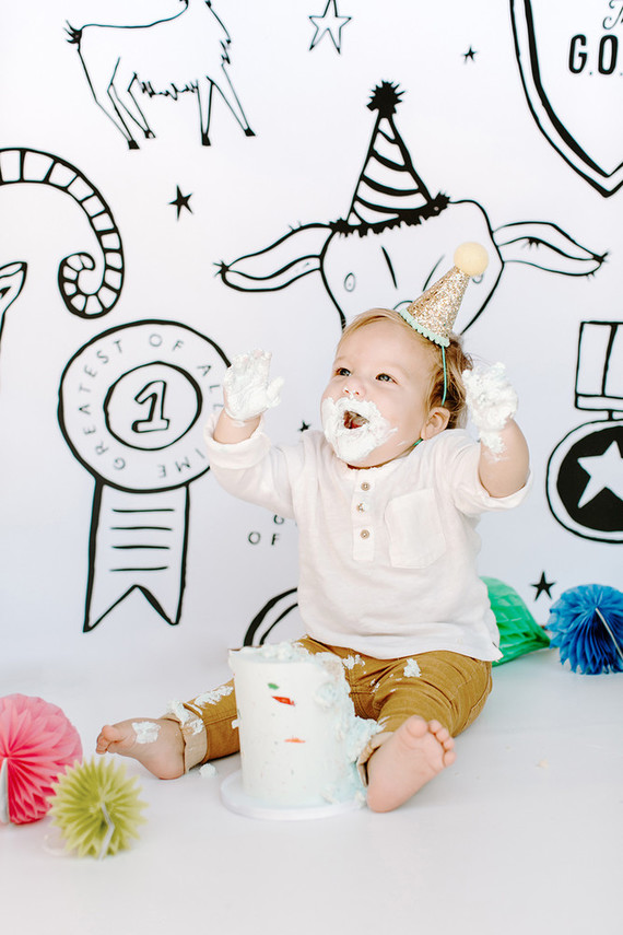 Greatest of All Time (G.O.A.T.) first birthday cake smash session Inspiration