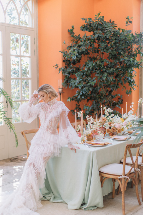 Modern stylish fairytale wedding in a dramatic English garden