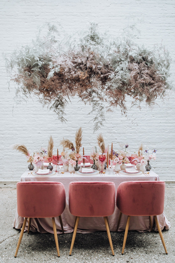 Rosé inspired wedding decor at the Foundry in NYC