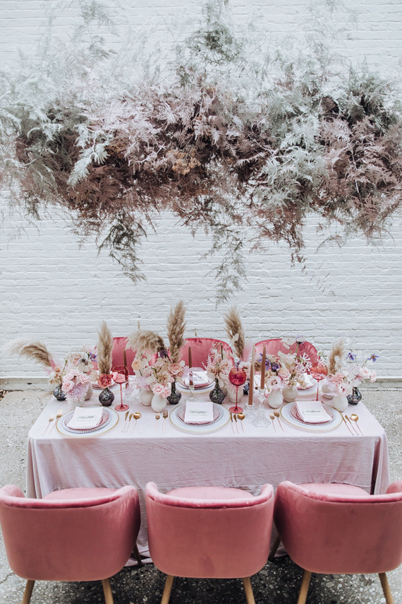 Rosé inspired wedding decor at the Foundry in NYC