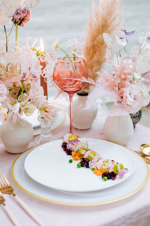 RosÃ© inspired wedding decor at the Foundry in NYC