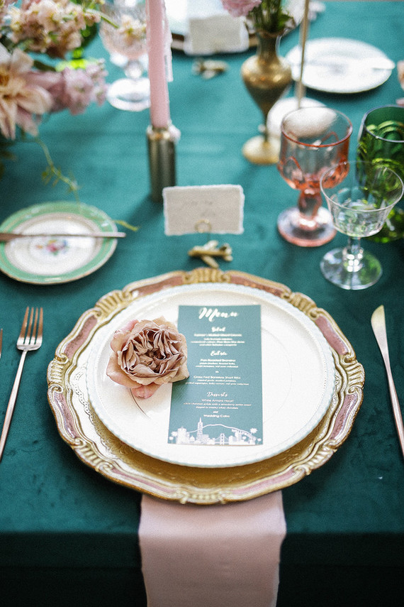 Emerald and pink travel inspired wedding at the USC University Club Inspiration