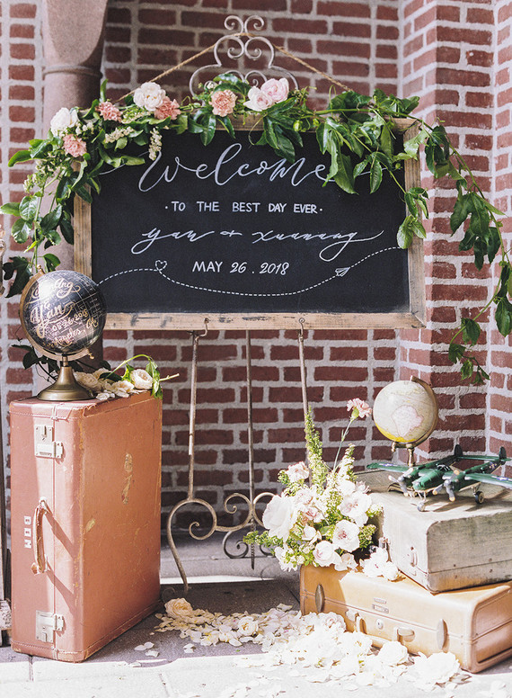 Emerald and pink travel inspired wedding at the USC University Club Inspiration