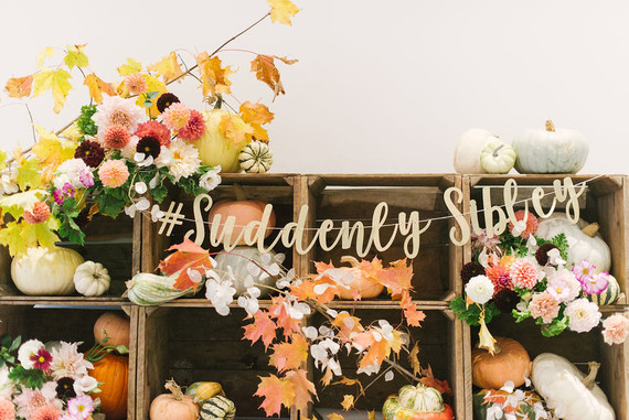 fall wedding decor with pumpkins