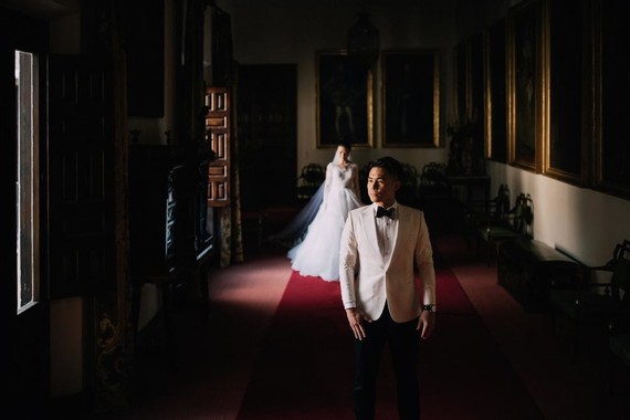 A moody dream garden wedding for a fashion forward couple at Palacio Villahermosa in Spain