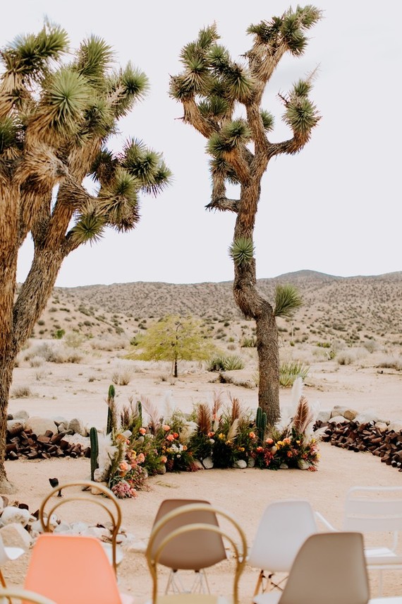 Colorful boho wedding reception in Joshua Tree