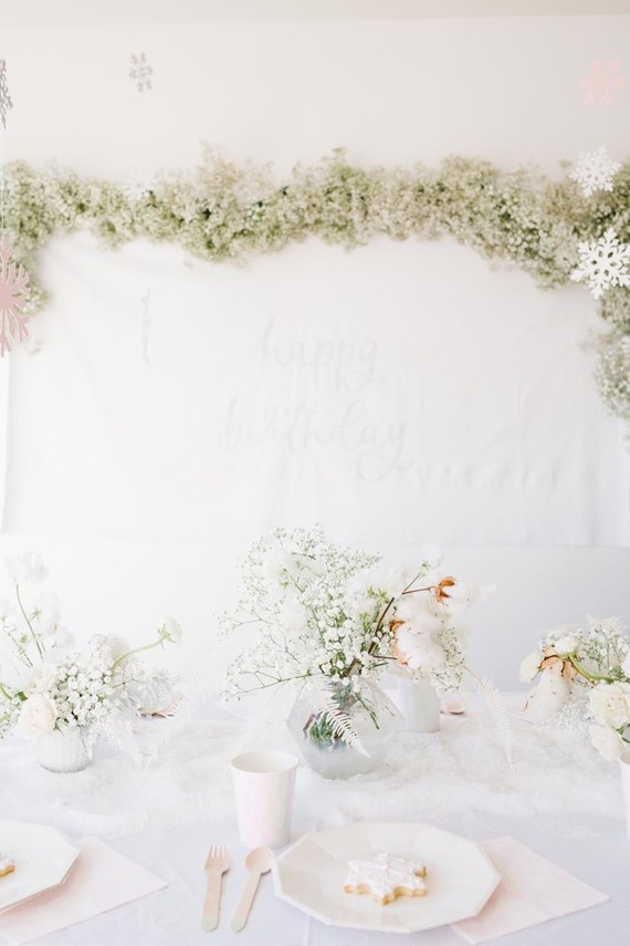 All white arctic wonderland 7th birthday party Inspiration