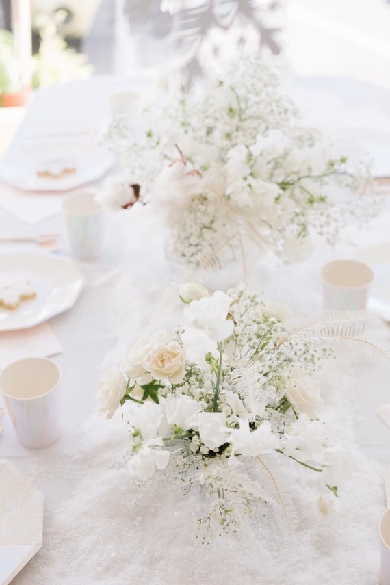 All white arctic wonderland 7th birthday party Inspiration
